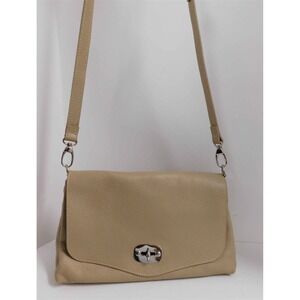 Marlon Beige Pebbled Leather Flap Crossbody Bag Italy